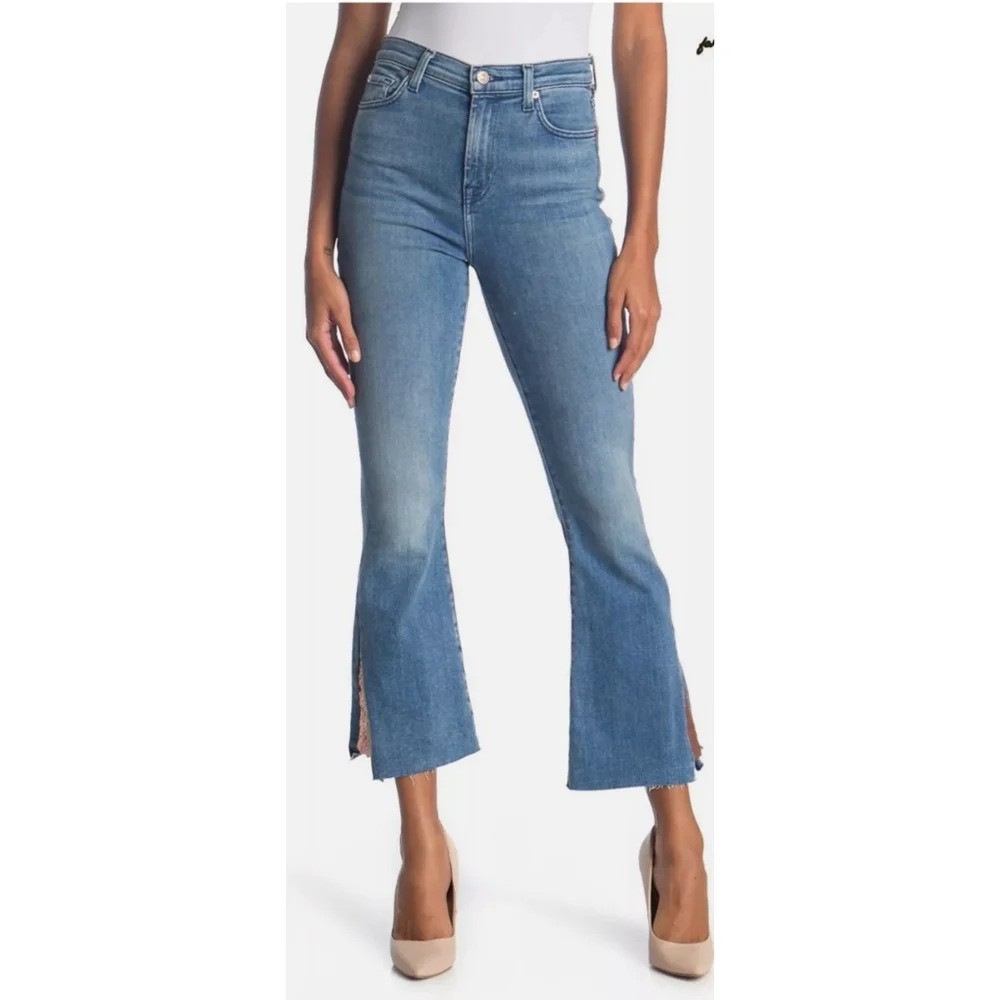 7 For All Mankind Luxe Vintage High Waist Slim Kick Sequined Jeans, Blue Size 31 - Picture 3 of 11